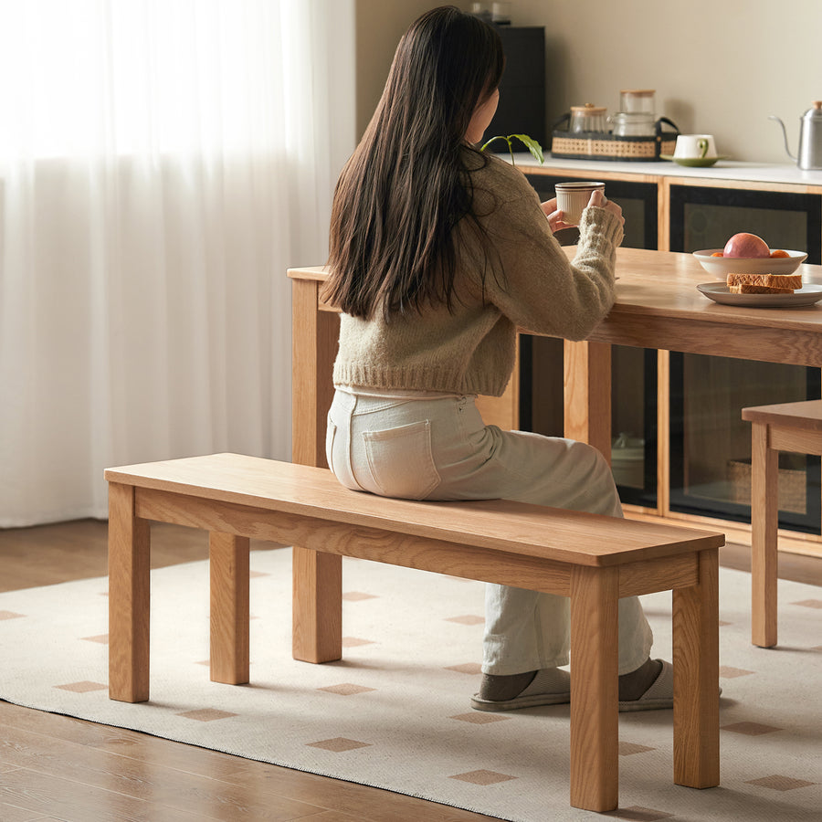 Scandinavian oak wood dining bench jamo primary product view.