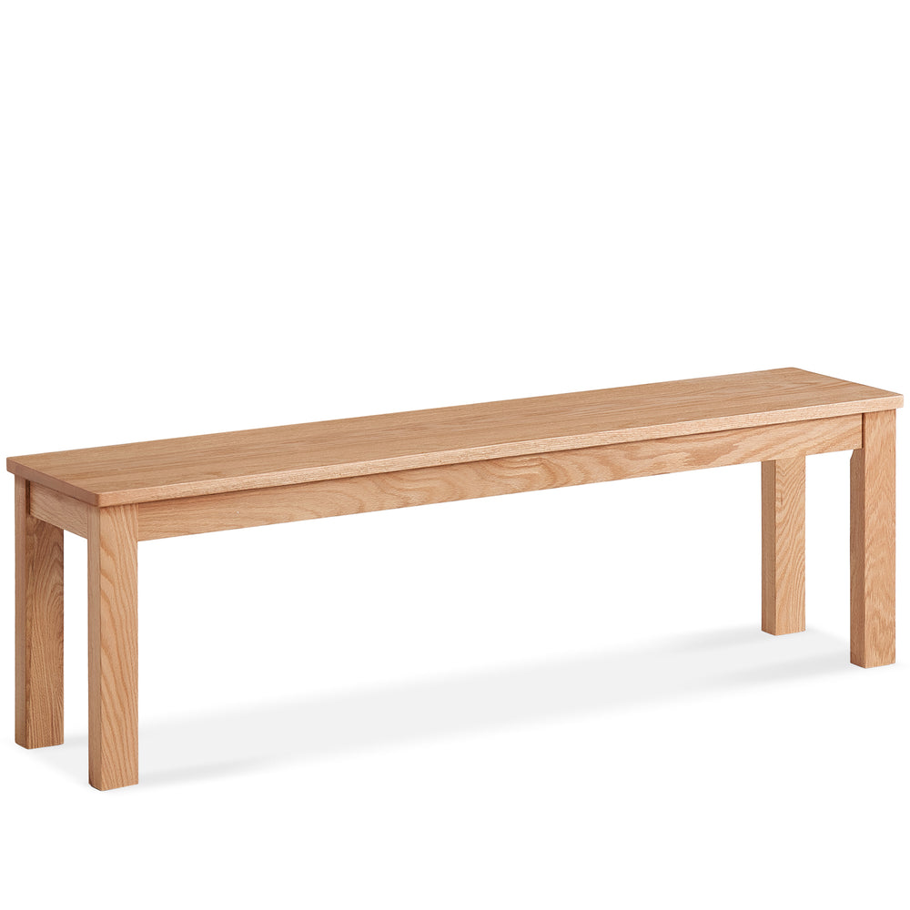 Scandinavian oak wood dining bench jamo in white background.