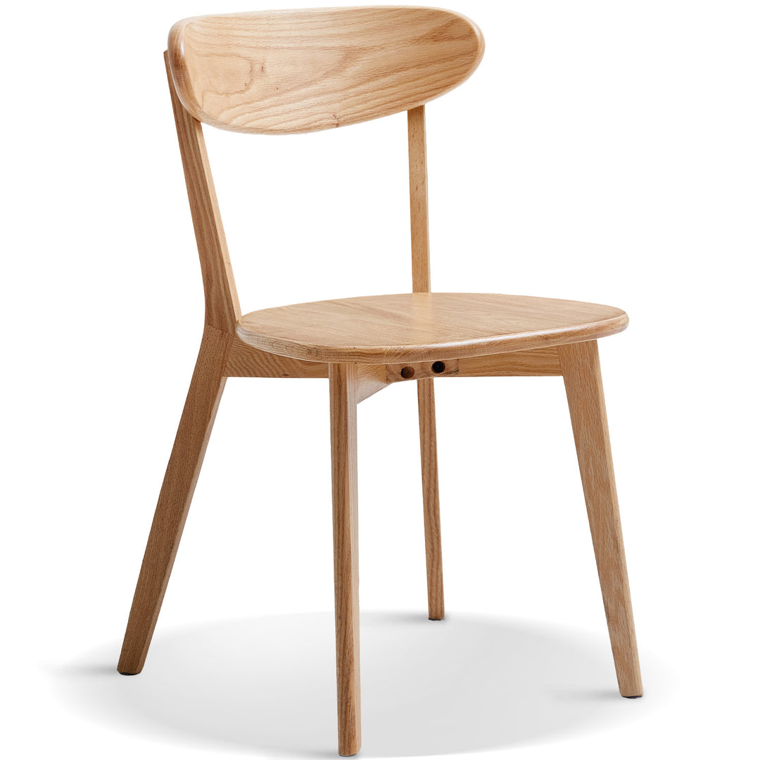 Scandinavian oak wood dining chairs elm in white background.