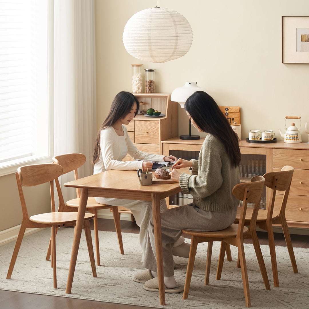 Scandinavian oak wood dining chairs elm color swatches.