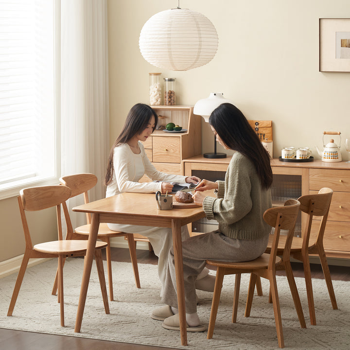 Scandinavian oak wood dining chairs elm color swatches.