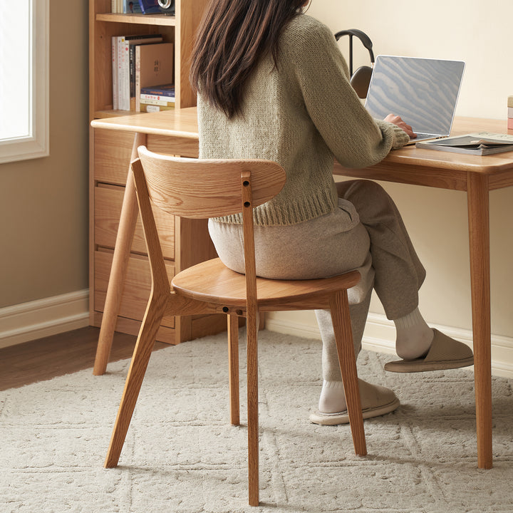 Scandinavian oak wood dining chairs elm in details.