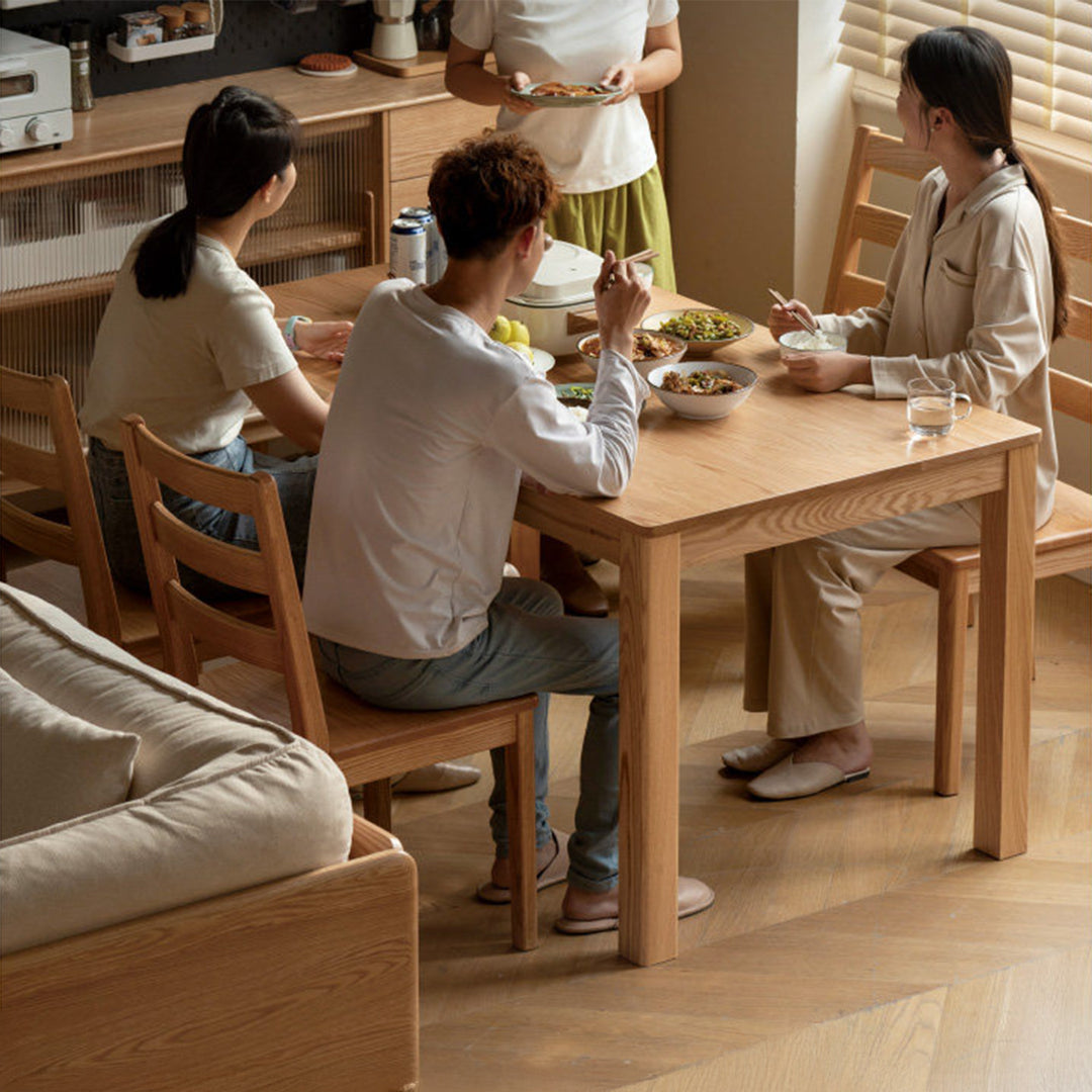 Scandinavian oak wood dining table elm color swatches.