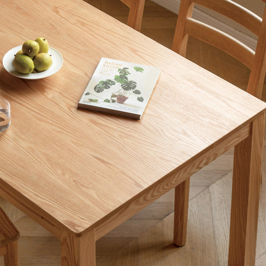 Scandinavian oak wood dining table elm material variants.