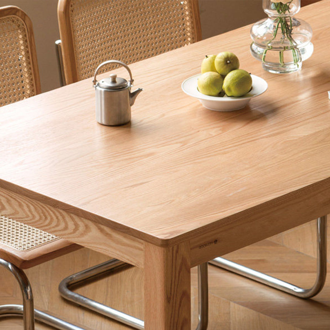 Scandinavian oak wood dining table elm in real life style.