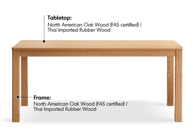 Scandinavian Oak Wood Dining Table ELM Material Details Chart