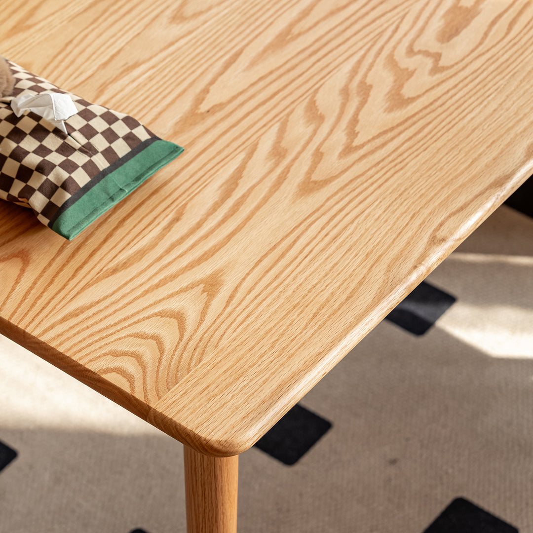 Scandinavian oak wood dining table green color swatches.