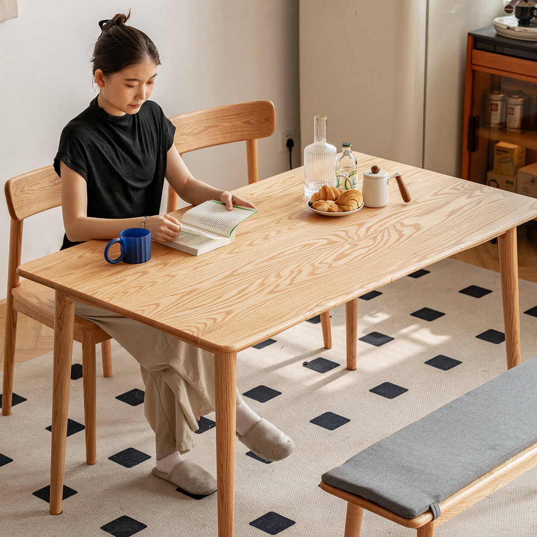 Scandinavian oak wood dining table green material variants.