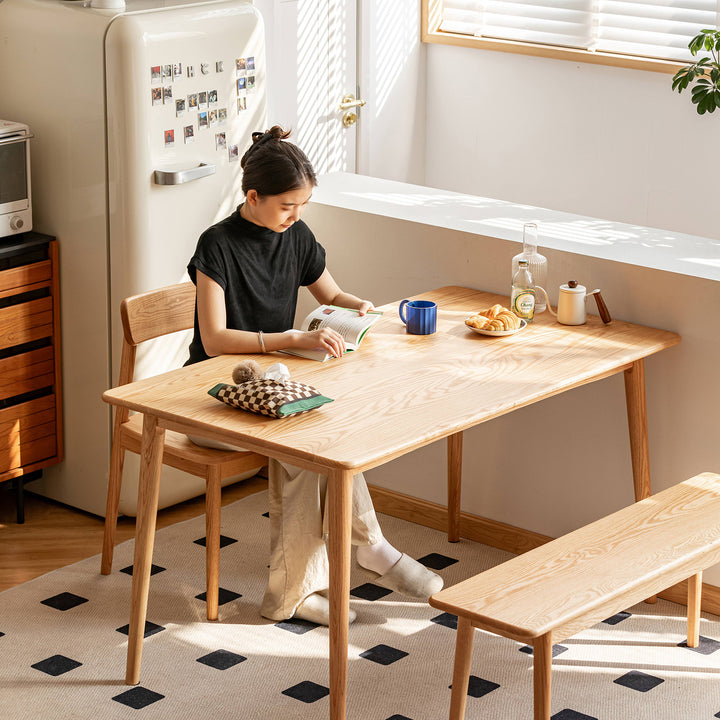Scandinavian oak wood dining table green in details.