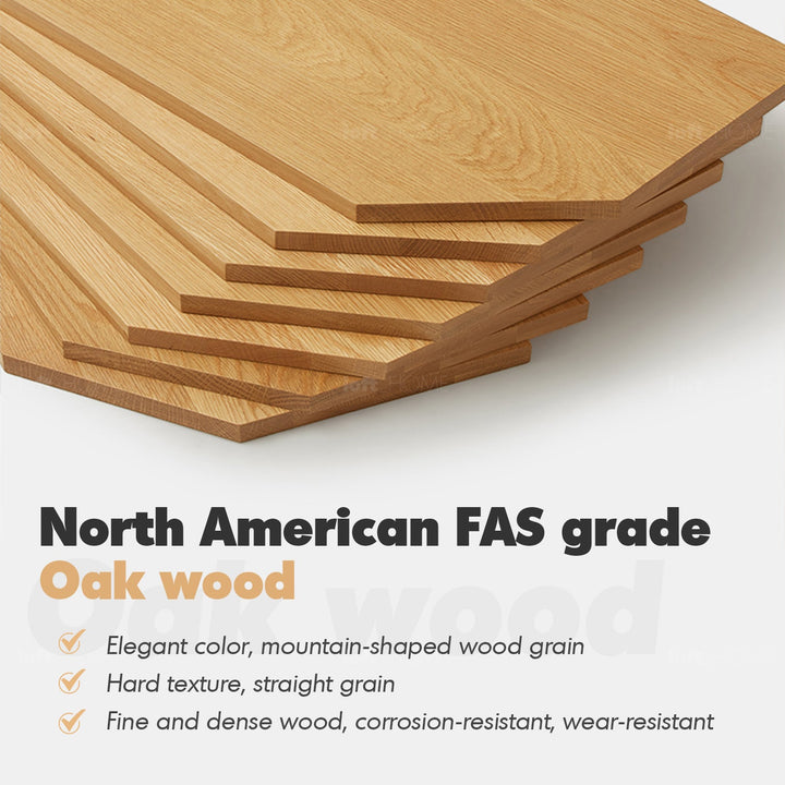 Scandinavian oak wood dining table sturdy grace layered structure.