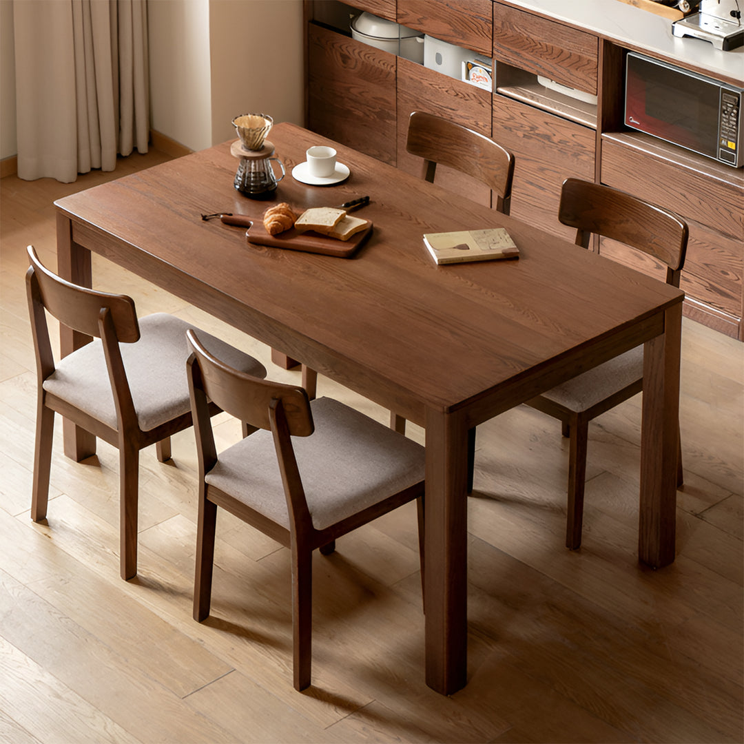 Scandinavian oak wood dining table walden in close up details.