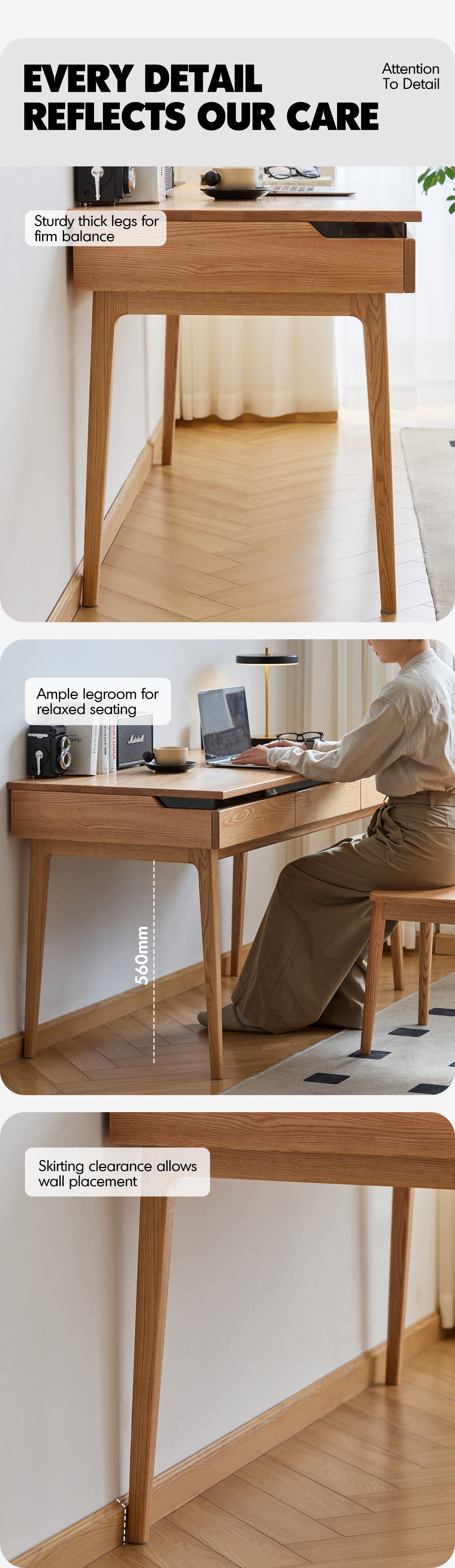 Minimalist Oak Wood Study Table FLOATING LIGHT Good to Know - 4