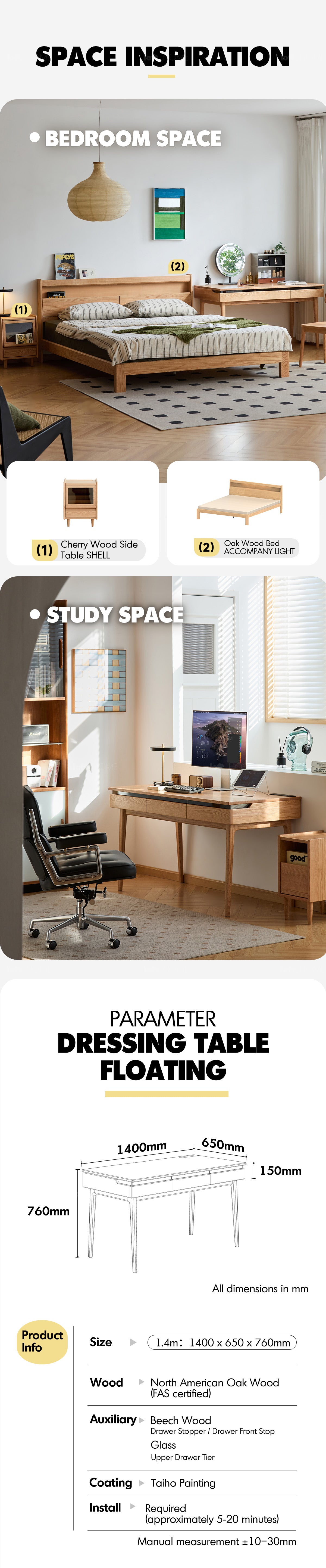 Minimalist Oak Wood Study Table FLOATING LIGHT Good to Know - 5