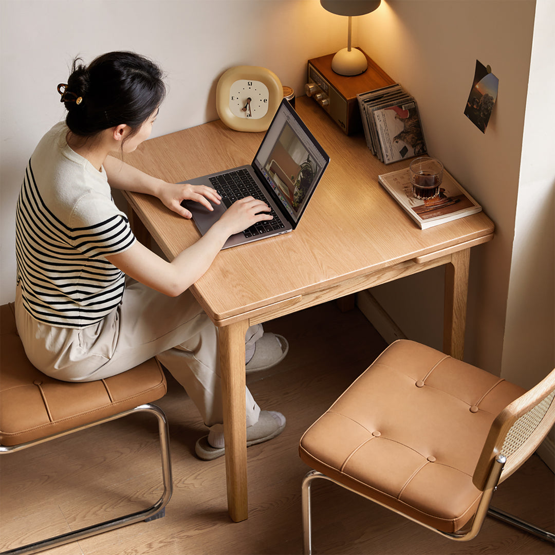 Scandinavian oak wood extendable dining table extendra in real life style.