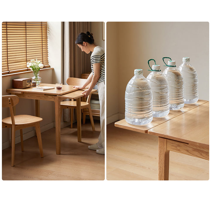 Scandinavian oak wood extendable dining table extendra with context.