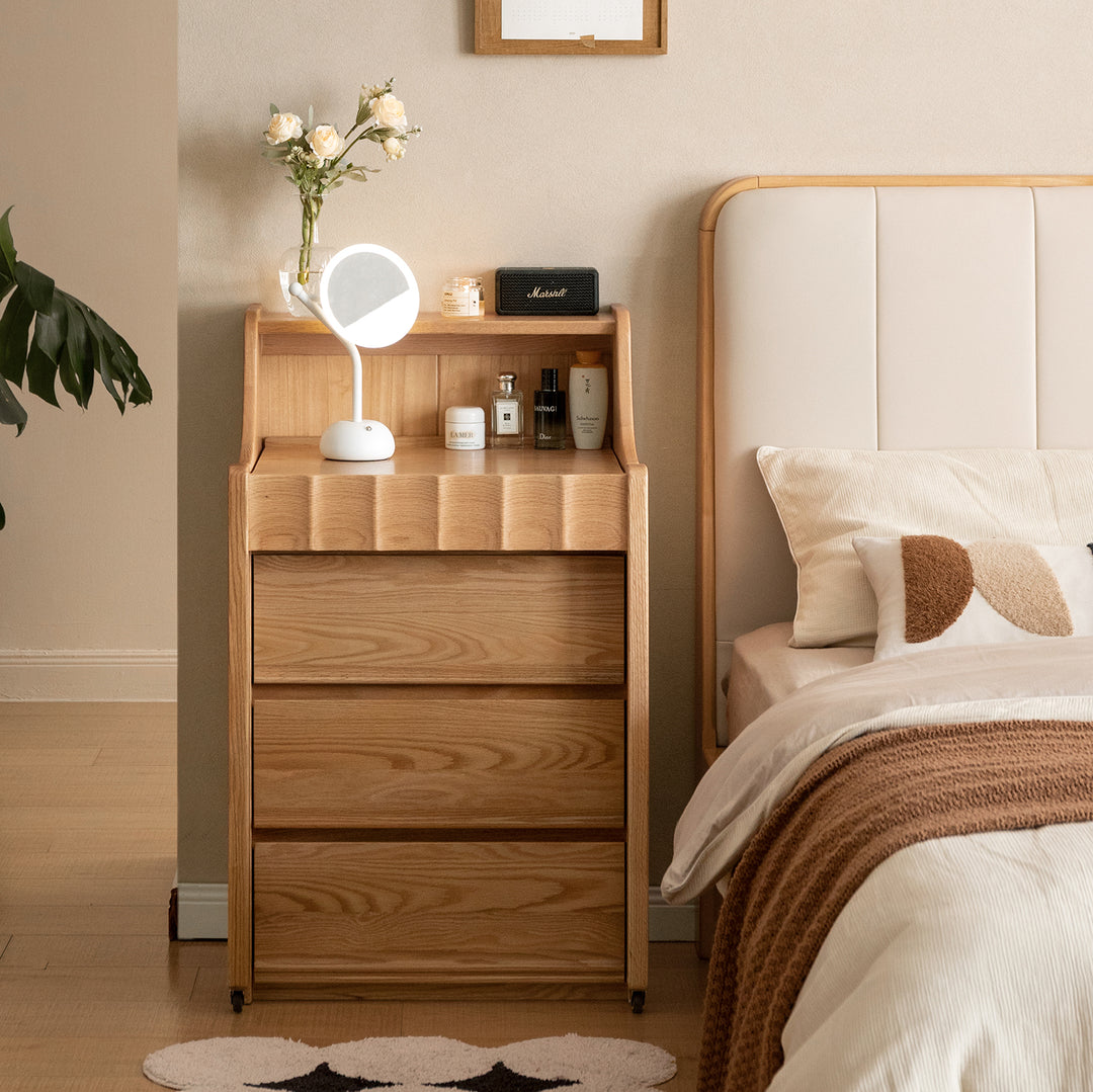 Scandinavian oak wood extendable dressing table magicbox layered structure.