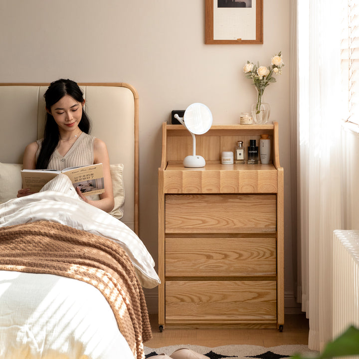 Scandinavian oak wood extendable dressing table magicbox material variants.