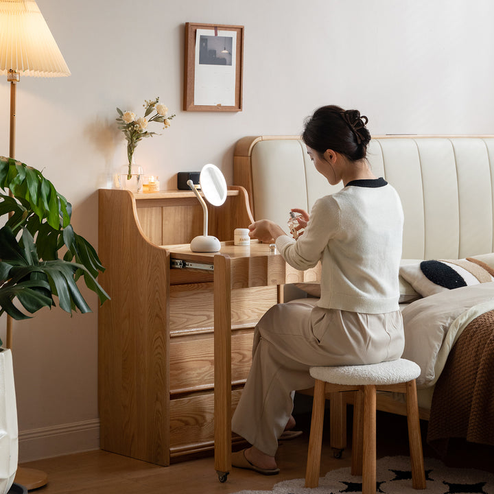 Scandinavian oak wood extendable dressing table magicbox with context.