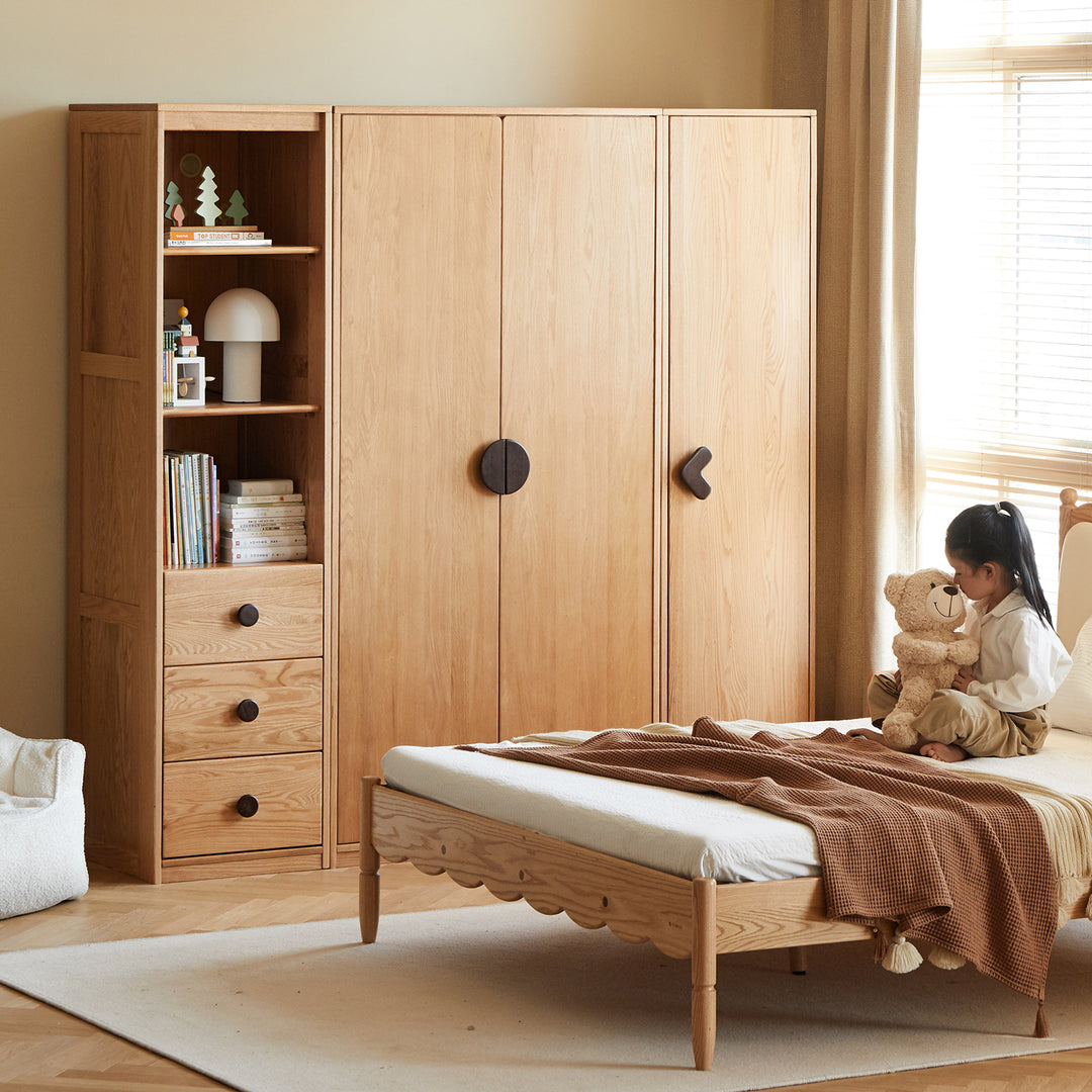 Scandinavian oak wood kids wardrobe cookie primary product view.