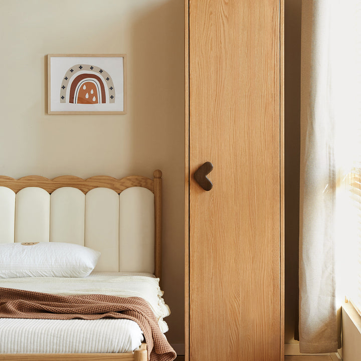 Scandinavian oak wood kids wardrobe cookie size charts.