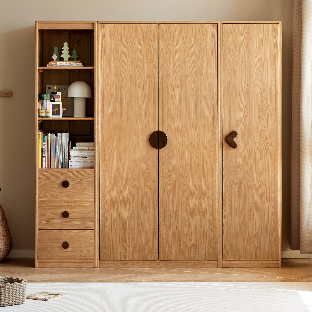 Scandinavian oak wood kids wardrobe cookie in details.
