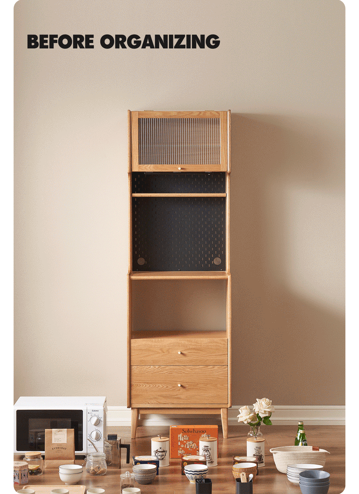Scandinavian oak wood kitchen cabinet hemu with context.