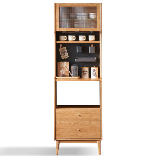 Scandinavian oak wood kitchen cabinet hemu in white background.