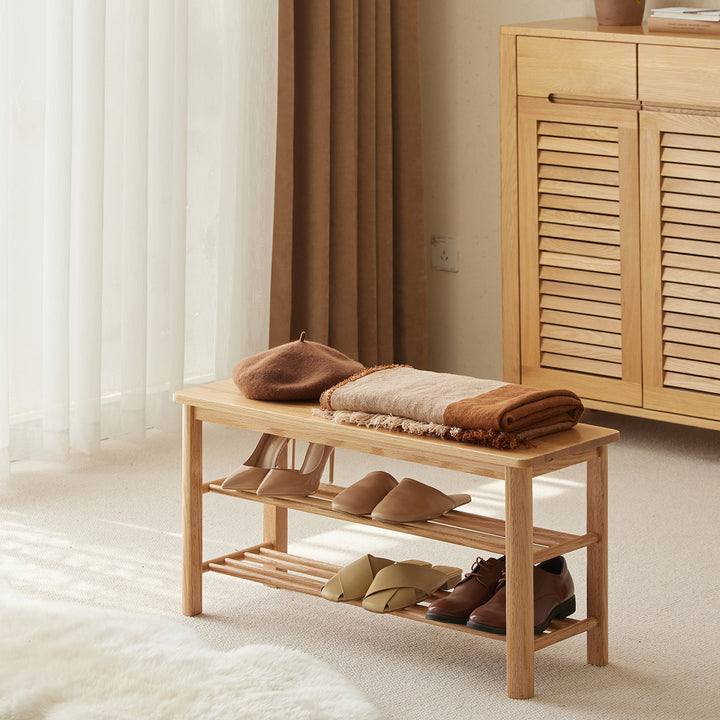 Scandinavian oak wood shoe shelf fuji primary product view.