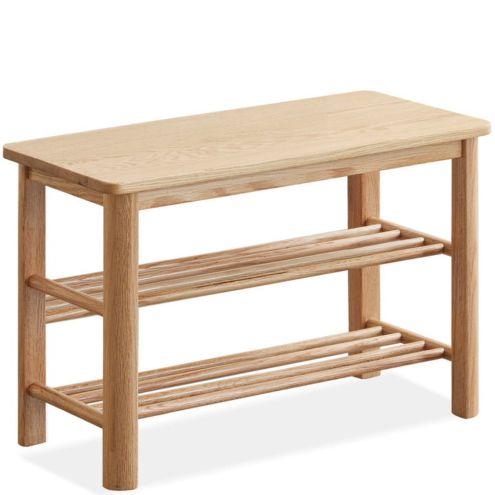 Scandinavian oak wood shoe shelf fuji in still life.