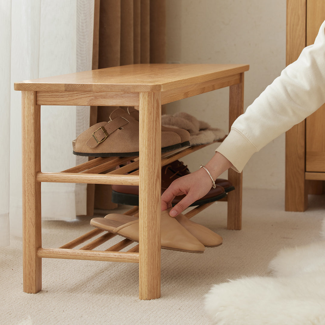 Scandinavian oak wood shoe shelf fuji in details.