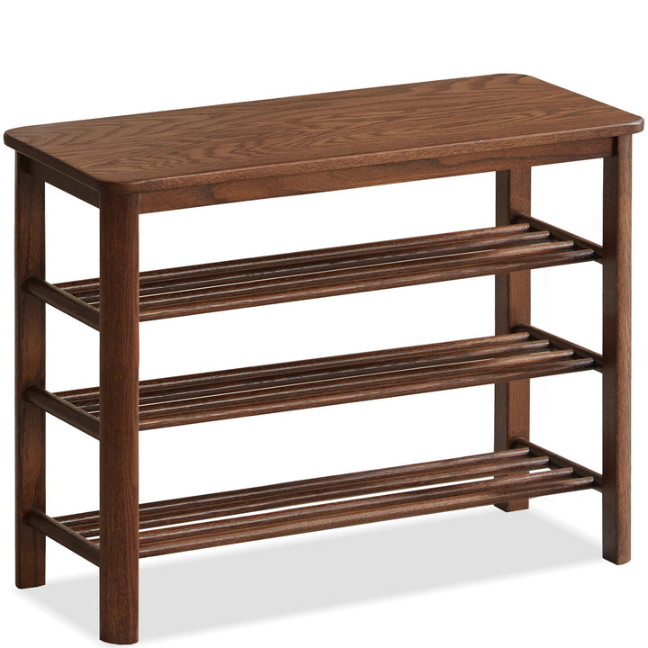 Scandinavian oak wood shoe shelf fuji walnut in still life.