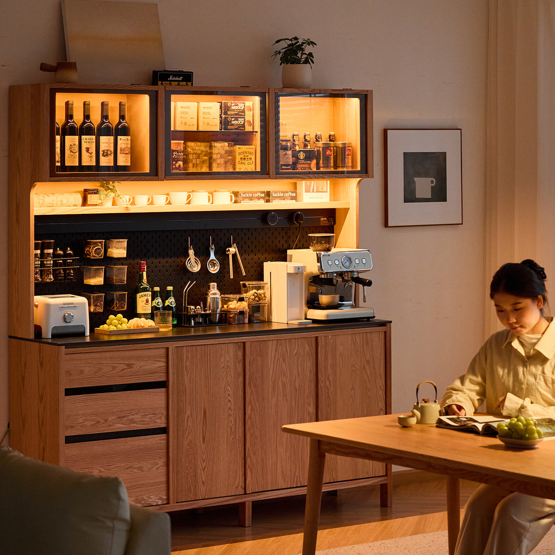 Scandinavian oak wood side cabinet lumen in real life style.