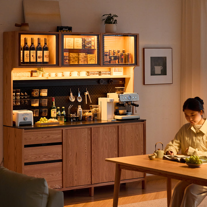 Scandinavian oak wood side cabinet lumen in real life style.