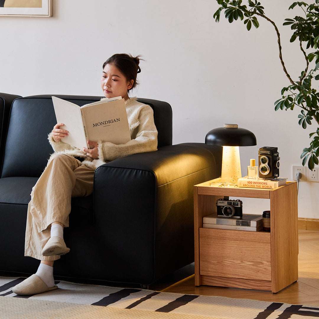 Scandinavian oak wood side table sugar material variants.