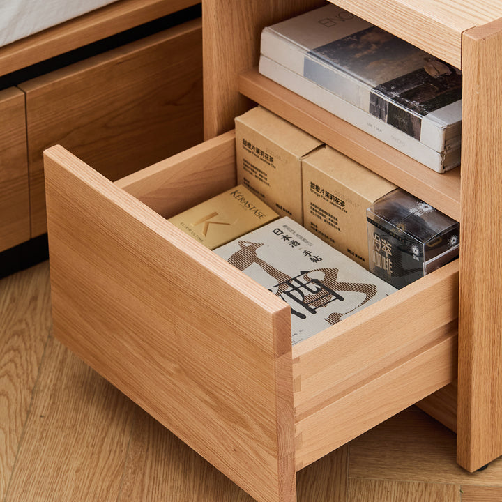 Scandinavian oak wood side table sugar in real life style.