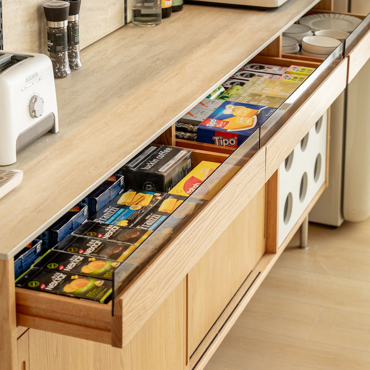 Scandinavian oak wood sintered stone cabinet timeless in details.