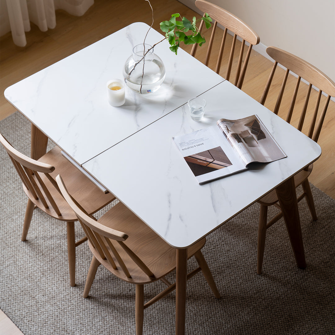 Scandinavian oak wood sintered stone extendable dining table shift size charts.