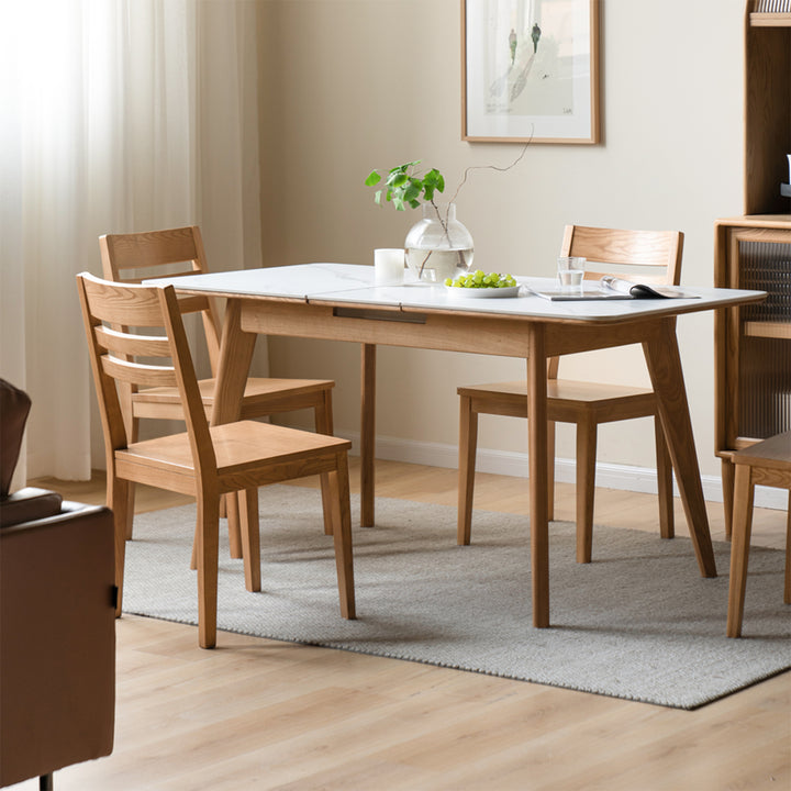 Scandinavian oak wood sintered stone extendable dining table shift in real life style.