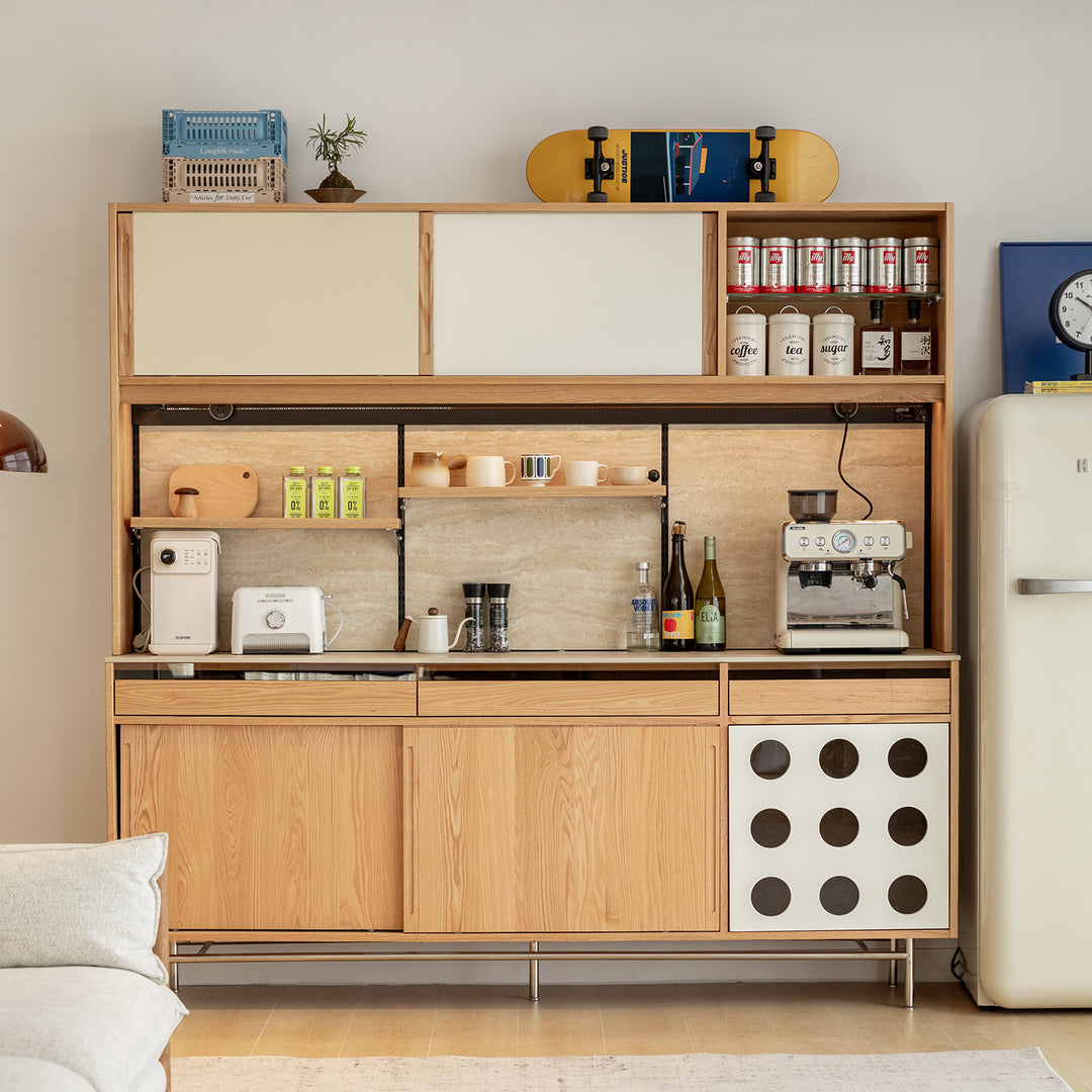 Scandinavian oak wood sintered stone storage side cabinet timeless primary product view.