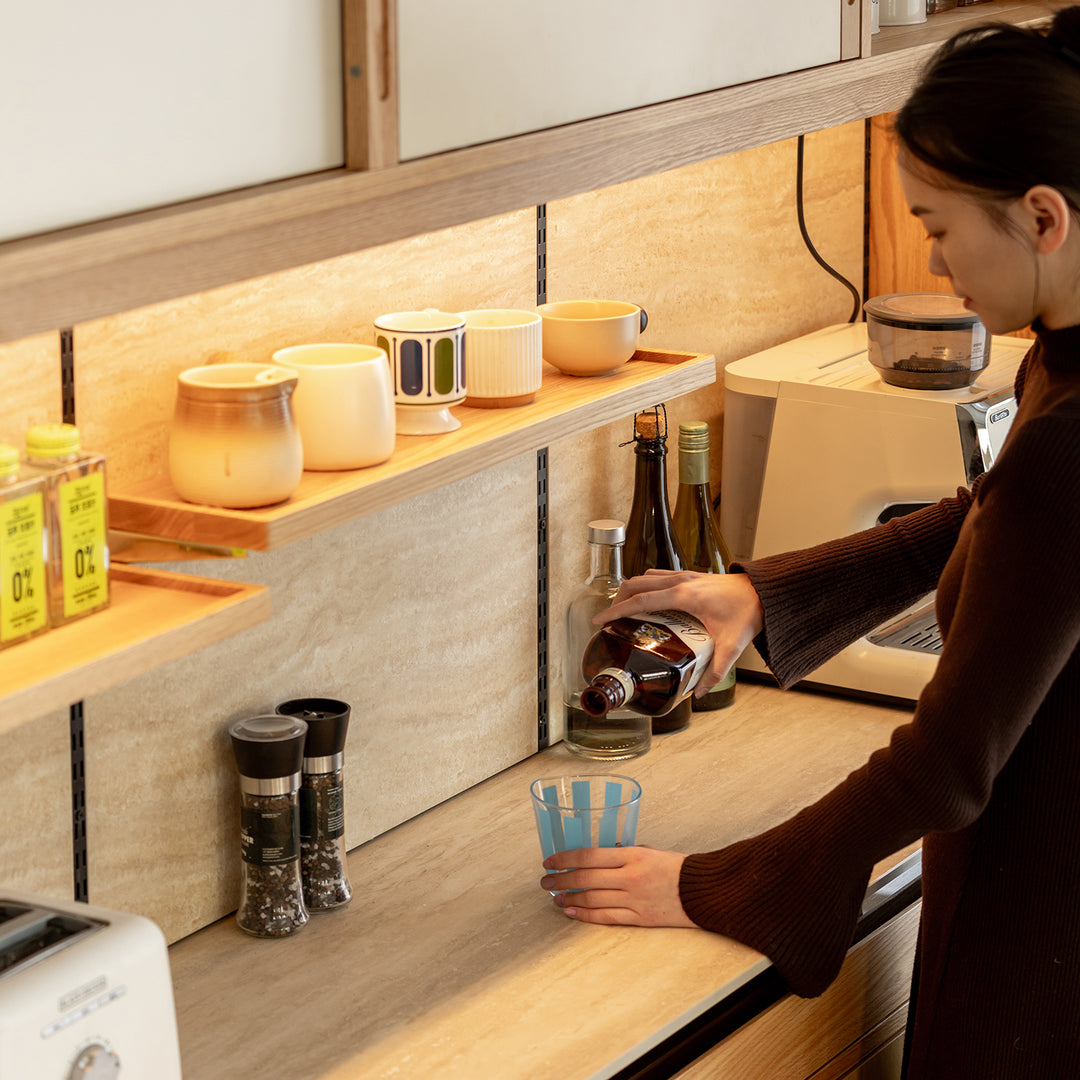 Scandinavian oak wood sintered stone storage side cabinet timeless with context.