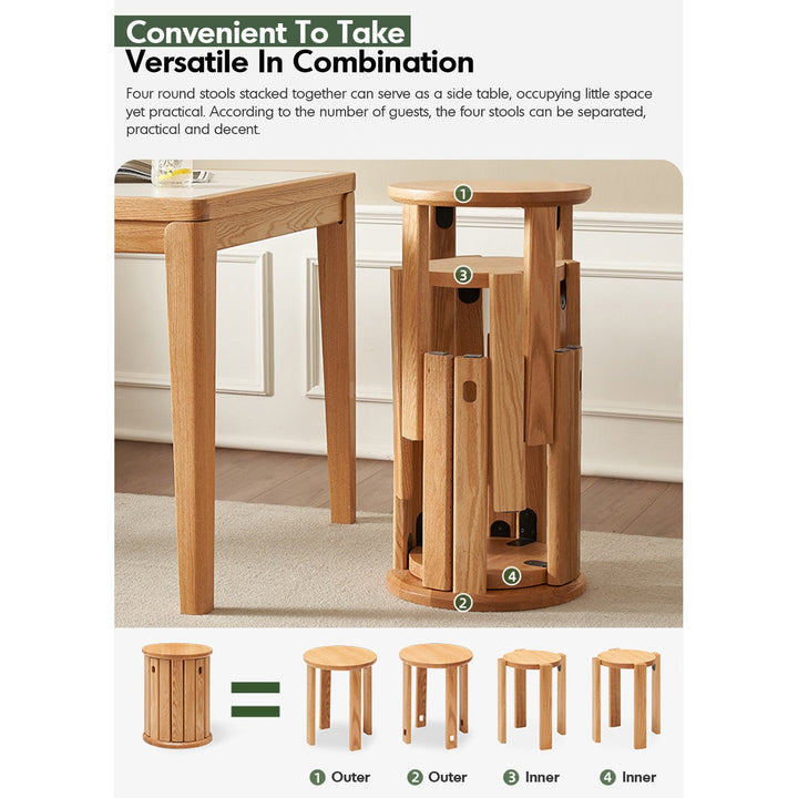 Scandinavian oak wood stackable stool harvest material variants.
