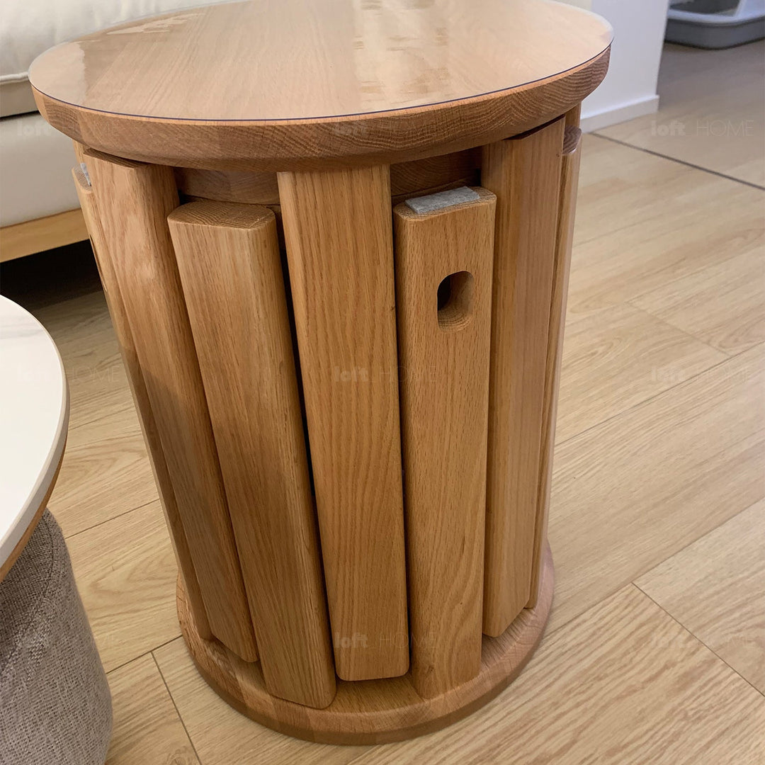 Scandinavian oak wood stackable stool harvest detail 4.