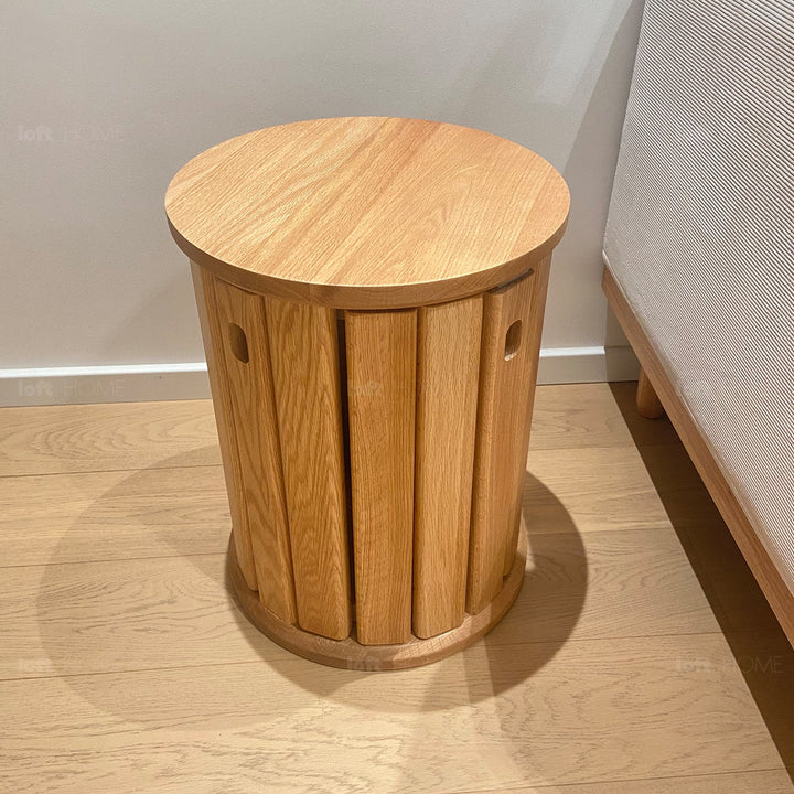 Scandinavian oak wood stackable stool harvest detail 7.