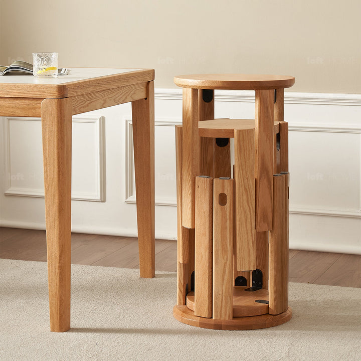 Scandinavian oak wood stackable stool harvest conceptual design.