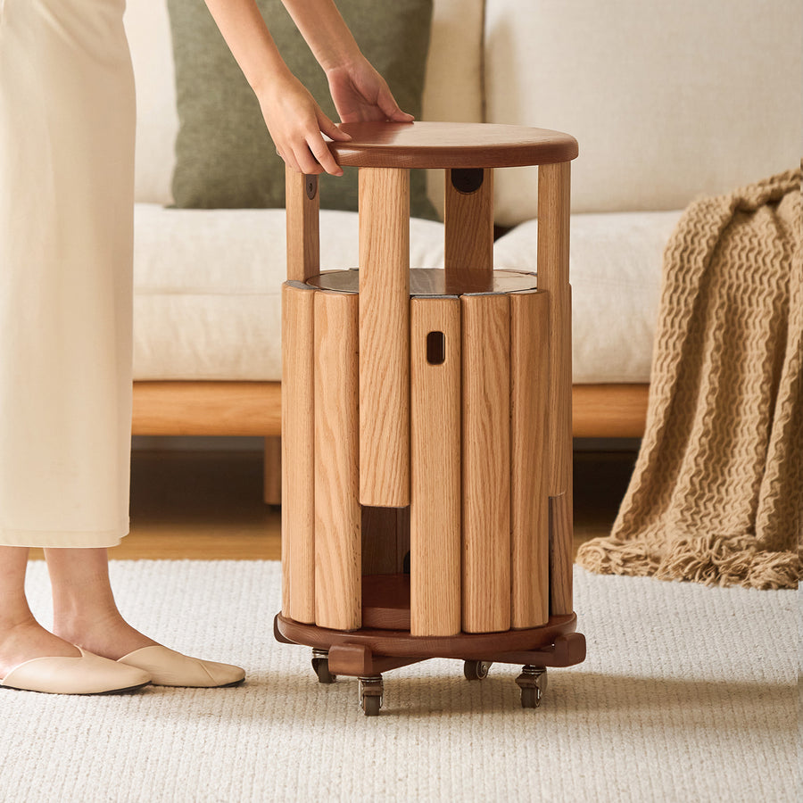 Scandinavian oak wood stackable stool with wheels friday primary product view.