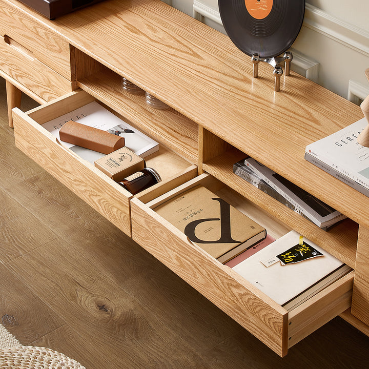 Scandinavian oak wood tv console berry in details.