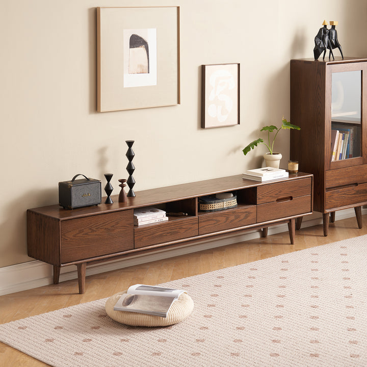 Scandinavian oak wood tv console berry walnut primary product view.