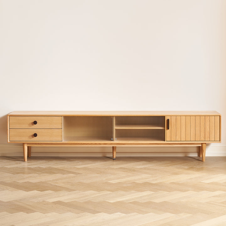 Scandinavian oak wood tv console danya with context.