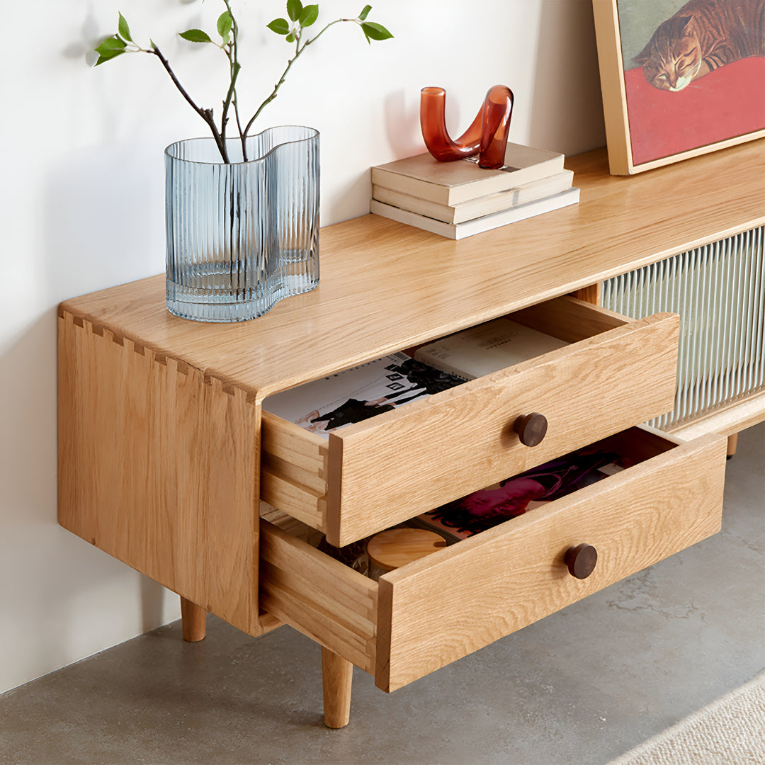 Scandinavian oak wood tv console danya in details.