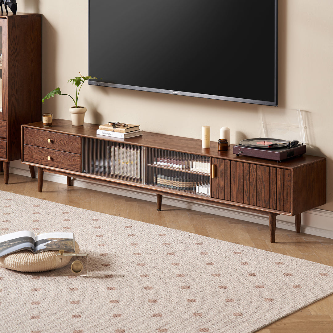 Scandinavian oak wood tv console danya walnut primary product view.